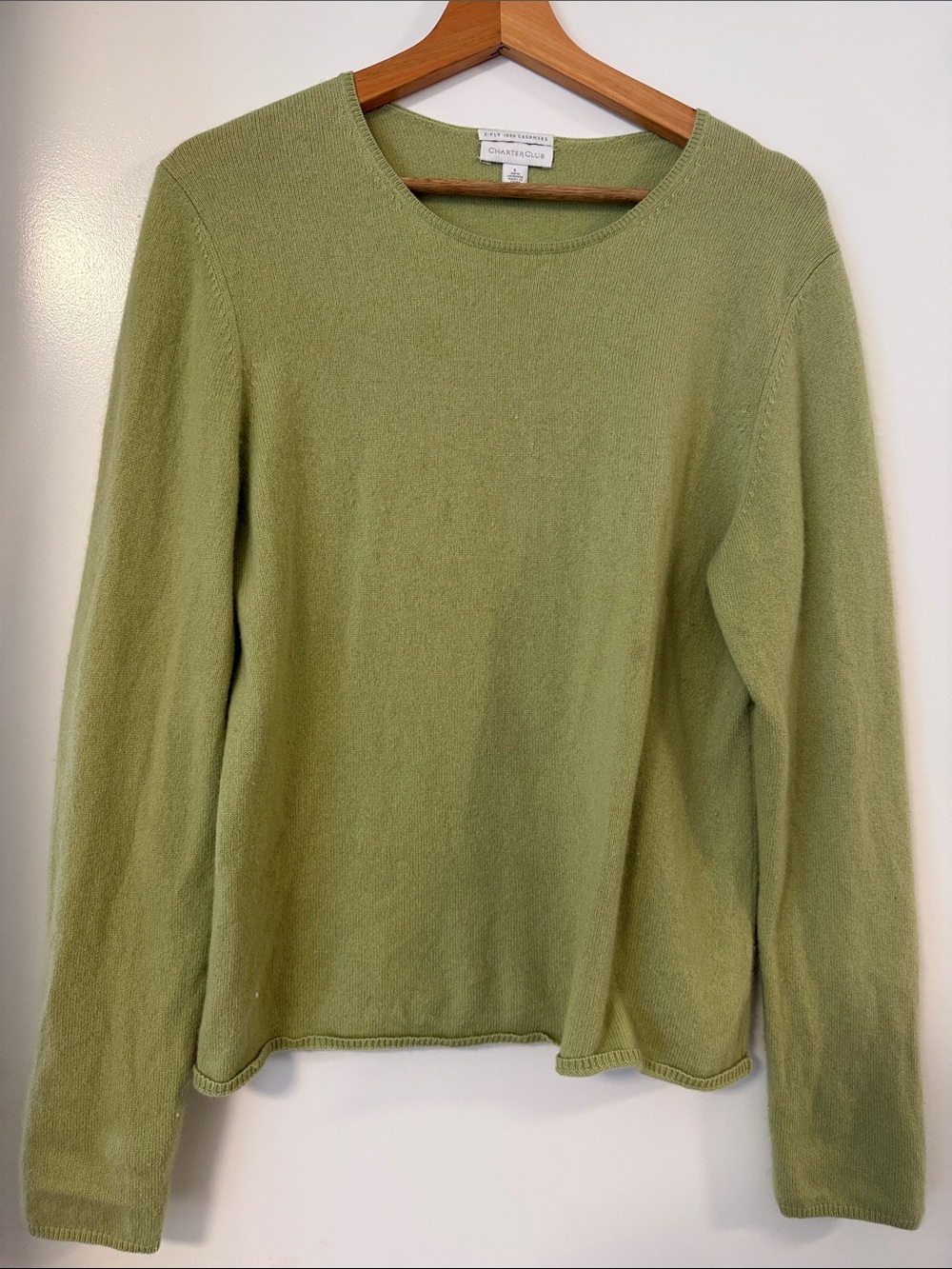 Charter Club Light Olive Crewneck Cashmere-Blend Sweater